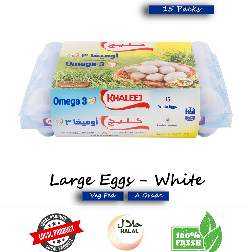 Khaleej Fresh Omega 3 White Eggs 15's